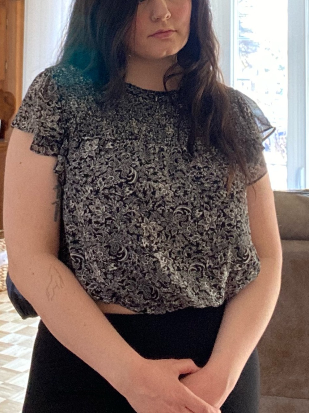 Dynamite Black & White Printed Crop Top